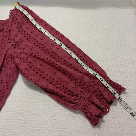 Lane Bryant Womens Plus Sz 22/24 Burgundy Eyelet Off-Shoulder Blouse 100% Cotton - Picture 9 of 11